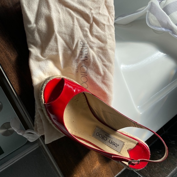 Jimmy Choo red patent leather peep toe espadrille - Picture 4 of 5
